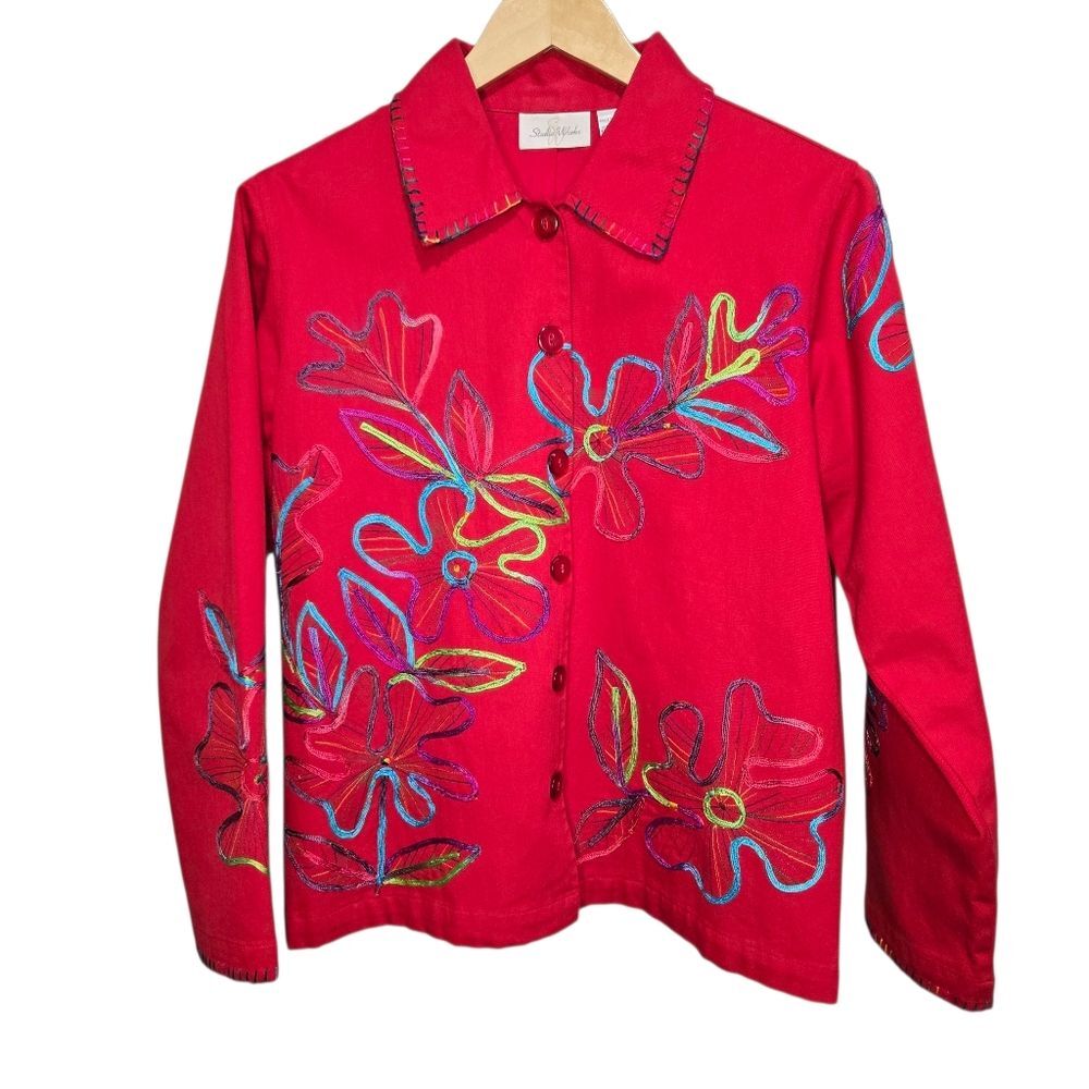 Studio Works Red Floral Embroidered Jacket